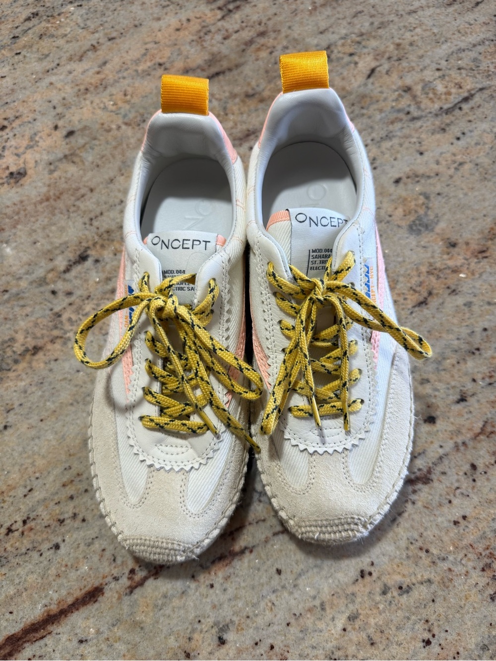 Women’s White Sneakers with Yellow Laces and Pastel Accents